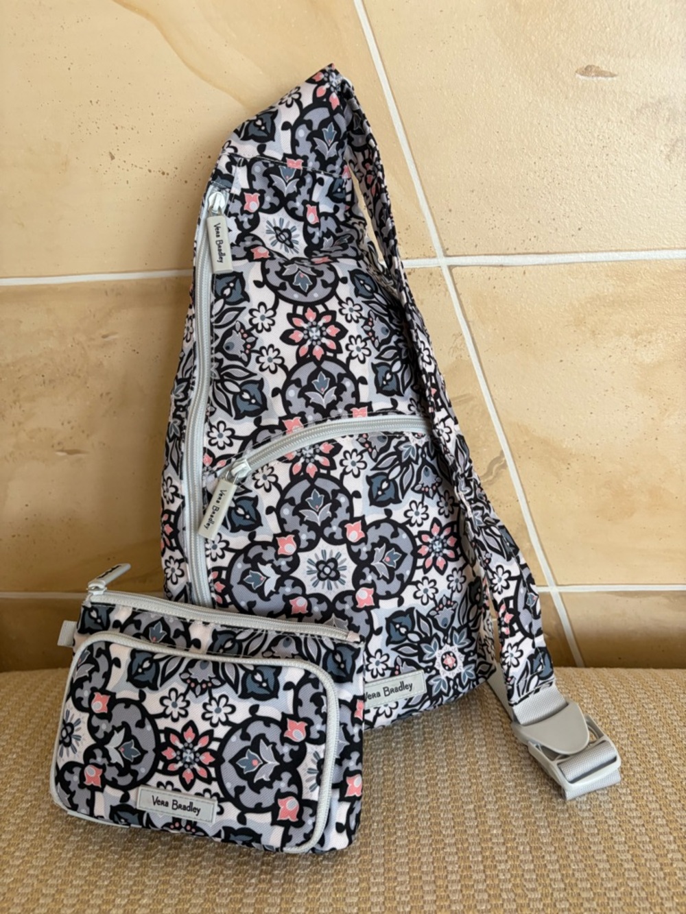 Vera Bradley Pink, Gray & Black Floral Crossbody Sling